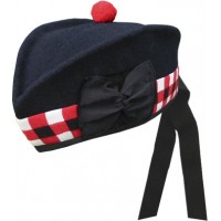 Navy Glengarry Hat with White / Red / Black Dicing